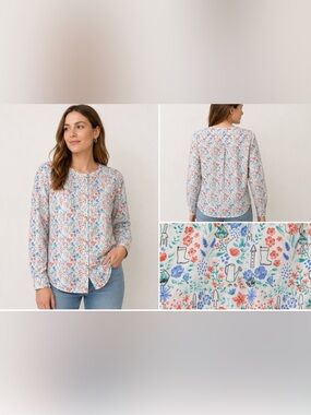 Duluth Trading Co. Wrinkle Fighter Tunic NEW Small White Floral LS Shirt